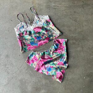 Vintage 80s Victoria's Secret Teddy Floral Set Lingerie Sleepwear